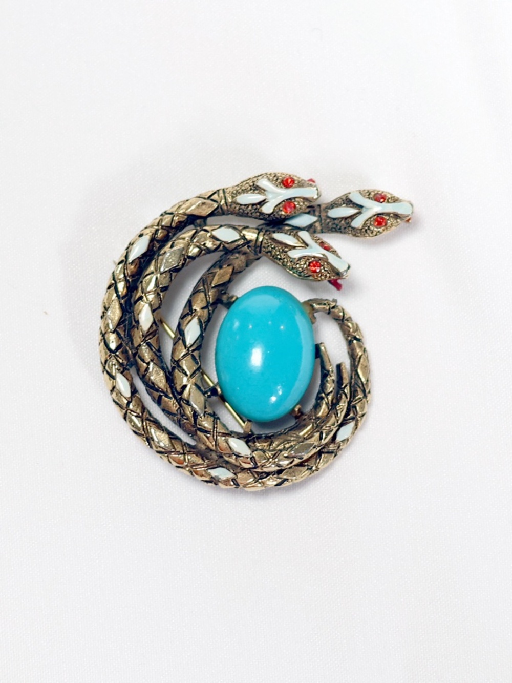 Vintage 1960s ART Mode Triple Snake Brooch — Signed — Gold Tone